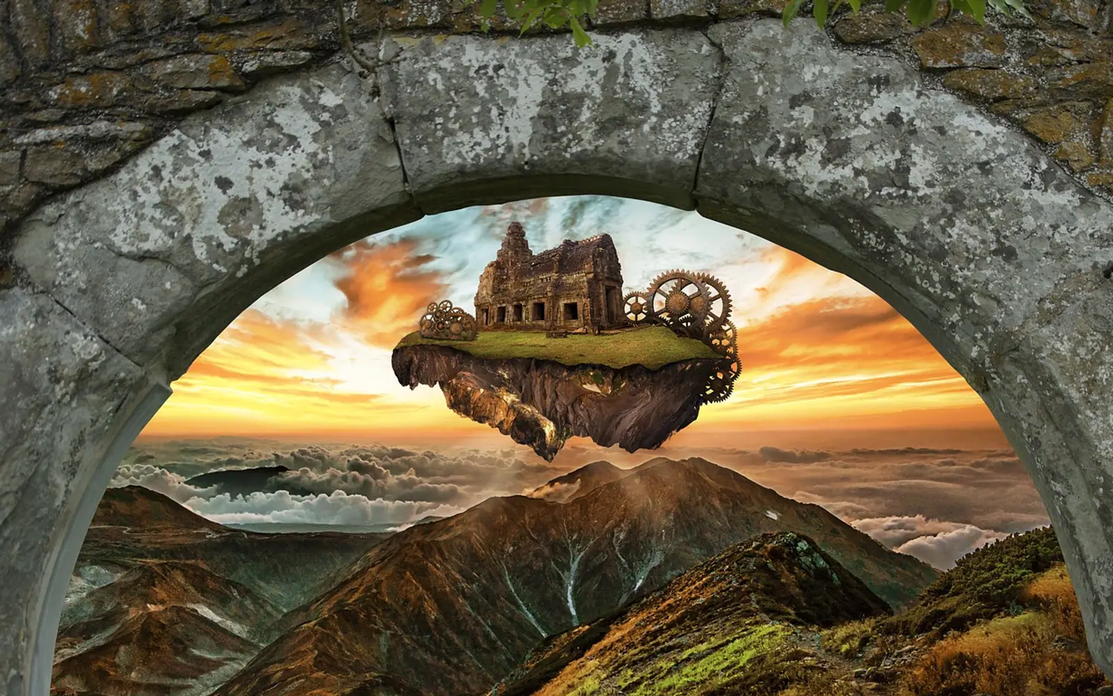 Castle, flying island and flying castle